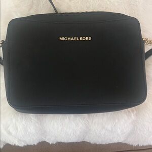 Michael Kors Black Shoulder Bag with Gold Accents